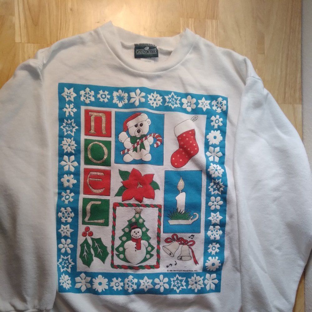 Vintage 90s Noel Christmas Holiday Teddy Bear Crewneck Sweatshirt